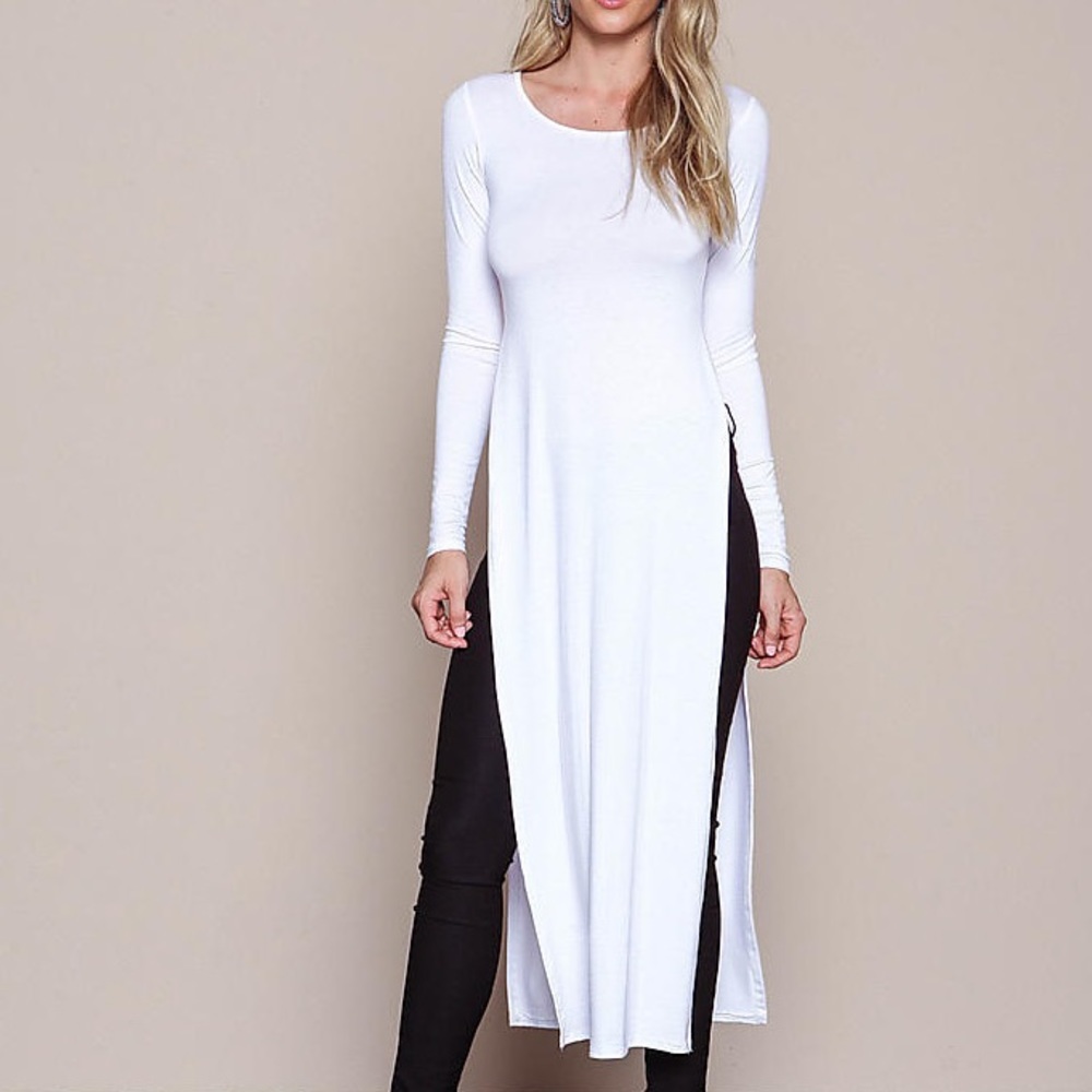 High Slit Long Sleeve Maxi Top